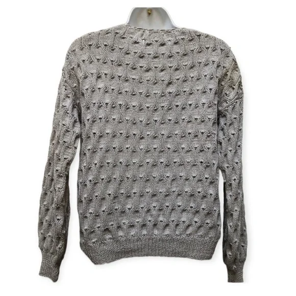 2/$30 Cable Knitted Lightweight V Neck Tan Handmade Sweater Perl Clusters Small - Picture 2 of 9